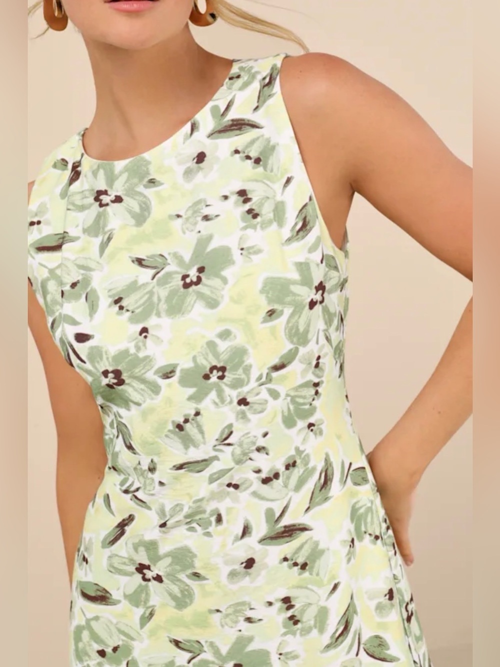 Lulus Green Floral Linen Blend Mini Dress XS Cottagecore - Picture 4 of 12